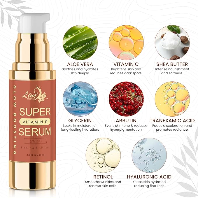 Live Healthy Super Vitamin C Serum for Women Over 70 - C Super Serum, Vitamin C, Peptides, Vitamin E - Rapid Anti Aging, Lifting & Firming, Anti Wrinkle & Age Spots Reduction - Made in USA | 30ml
