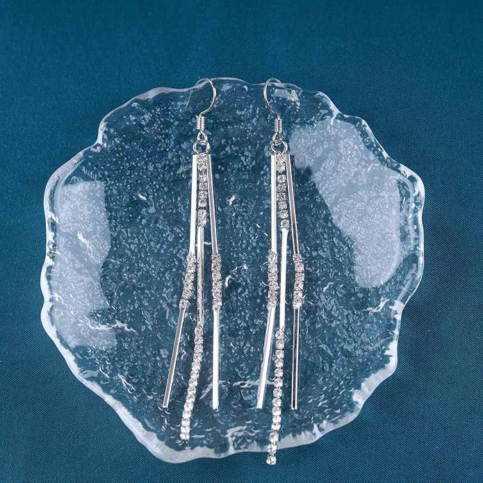 Vintage Crystal Tassel Earrings Rhinestone Bar