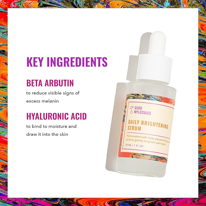 Good Molecules Daily Brightening Serum - Hydrating Facial Serum with Beta Arbutin and Hyaluronic Acid to Moisturize - Anti-Aging Skincare for Face
