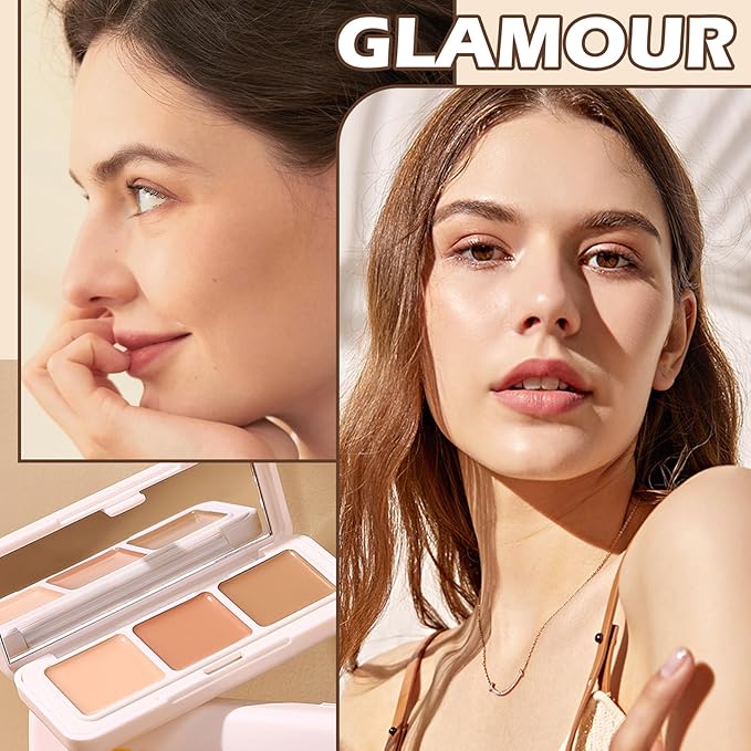 3 Colors Correcting Concealer Palette,Full Coverage Cream Contou