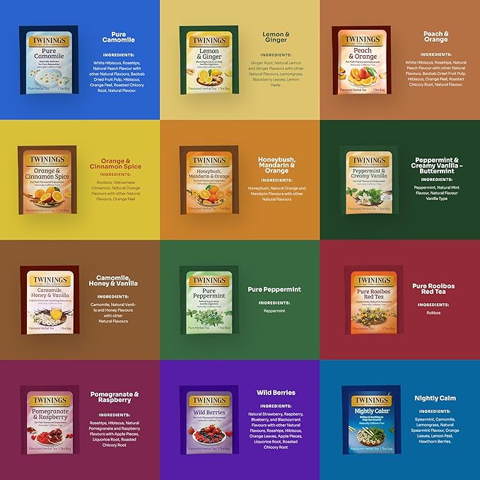 Tea Bunch Twinings 48 Tea Bags Herbal Variety Pack – 12 Herbal Flavors with 20 Honey Sticks, Perfect Tea Gift Set for Any Occasion