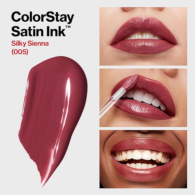 Revlon Liquid Lipstick, Face Makeup, ColorStay Satin Ink, Longwear Rich Lip Colors, Formulated with Black Currant Seed Oil, 005 Silky Sienna, 0.17 Fl Oz