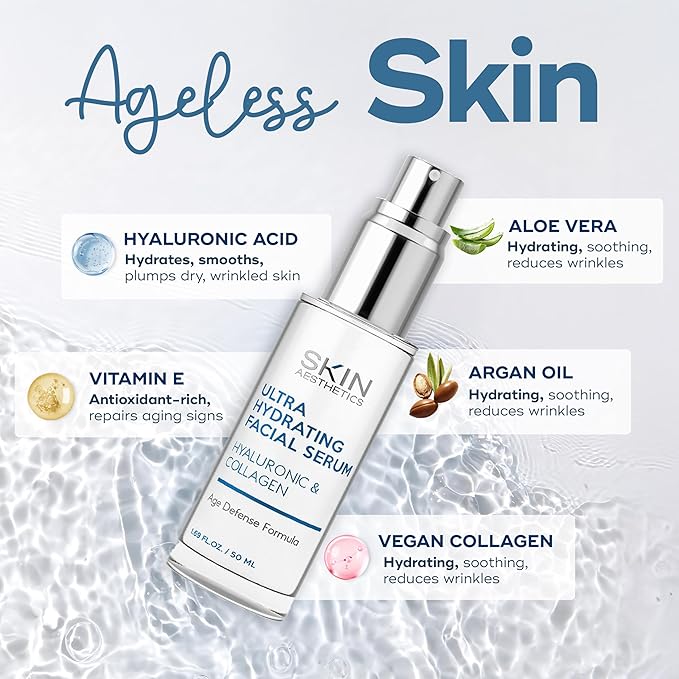 Hyaluronic Acid & Collagen Face Serum - Anti-Aging, Hydrating, Fine Lines, Wrinkles & Acne Scar Treatment - Dermatologist Tested Korean Skincare - Clean Beauty, Cruelty-Free - 1.69 oz