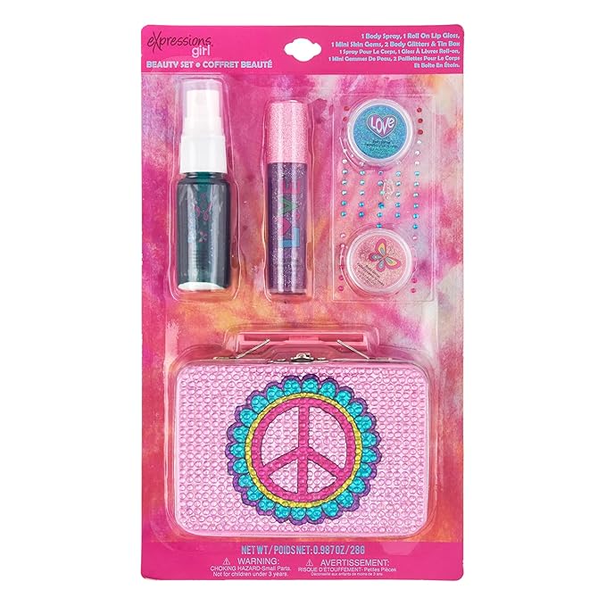 Expressions 6pc Peace & Rhinestones Beauty Set w/Tin Storage