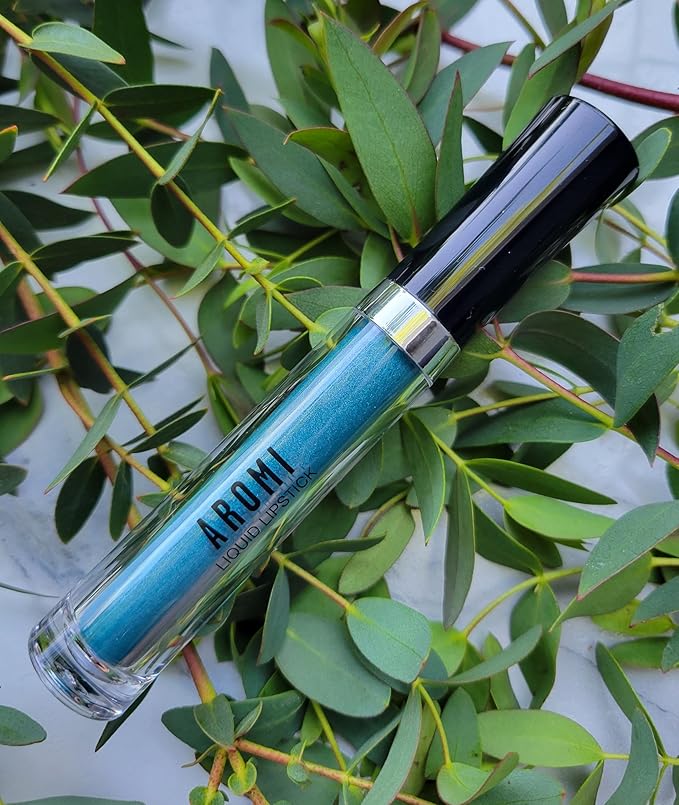 Aromi Bright Blue Metallic Liquid Lipstick | Ocean Lip Color with Shimmery Finish, Vegan, Cruelty-free, Long-lasting, Handmade (Snow Queen)