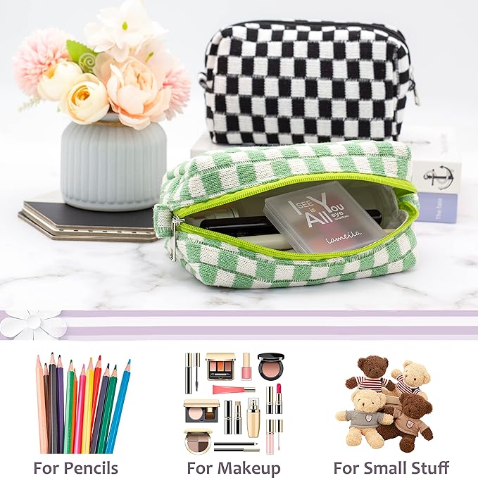 Pazimiik checkered makeup bag for