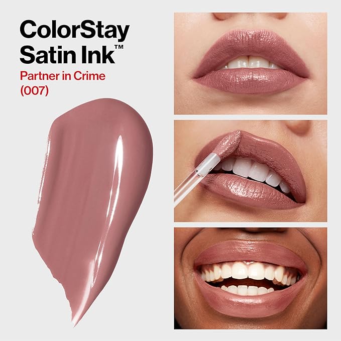 Revlon Liquid Lipstick, Face Makeup, ColorStay Satin Ink, Longwear Rich Lip Colors, Formulated with Black Currant Seed Oil, 007 Partner in Crime, 0.17 Fl Oz