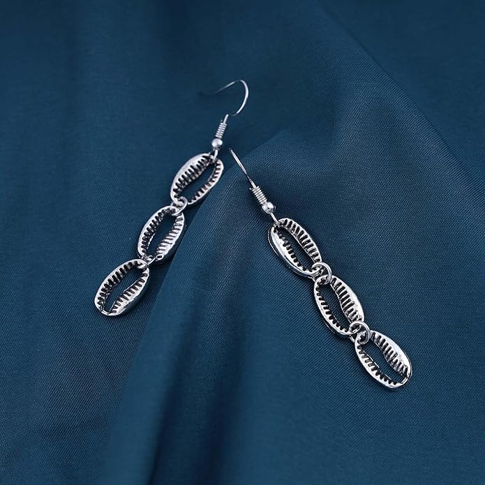Boho Cowrie Shell Earrings Silver Shell