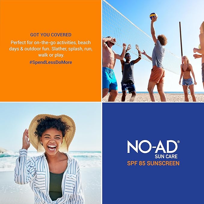 NO-AD SPF 85 Sunscreen Lotion | Broad Spectrum UVA/UVB Protection | Water Resistant | Octinoxate & Oxybenzone Free with moisturizing Vitamin E and Aloe 16oz | Pack of 2