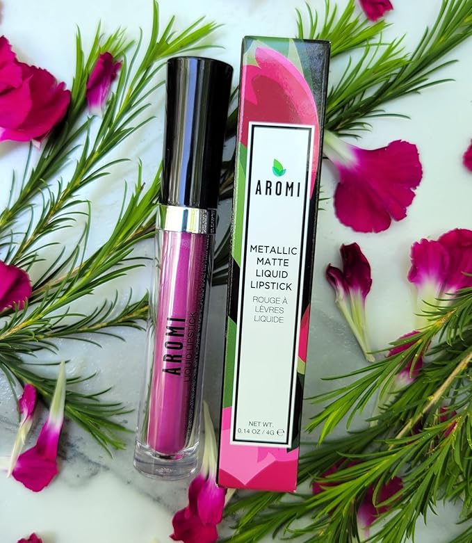 Aromi Metallic Liquid Lipstick | Long-Lasting, Waterproof, Lip Color with Shimmery Finish, Vegan, Cruelty-free, Gluten and Paraben Free, Made in USA, Handmade (Moody Magenta)