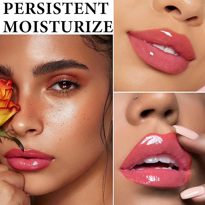 Lip Plumping Lip Gloss,Big Brush Head Lip Oil Hydrating Nourishing & Smooth Glossy Lip Glow Oil,Moisturizing Tinted Lip Gloss Lip Balm Shiny and Vegan Plumping Lip Tint Care(#04 Blood Rose)