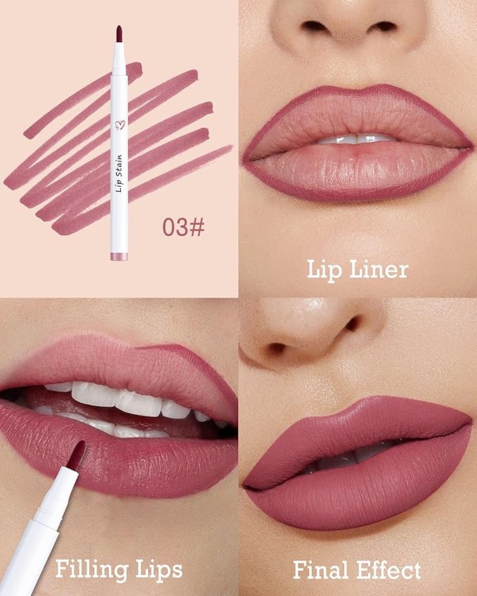 Lip Stain Marker Pen, Rose Red Lip Liner Longlasting