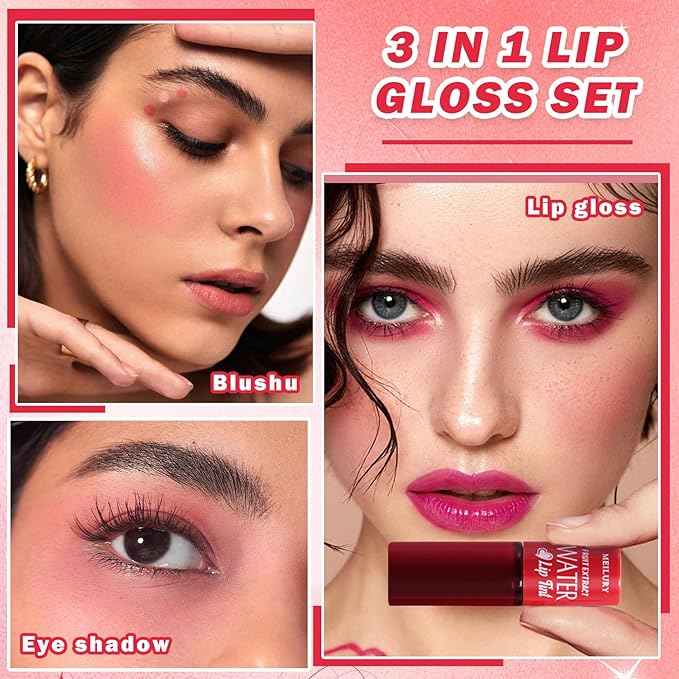AWCCXMYM 7 Colors Lip Tint Stain Korean Lip Gloss Matte Nude High Pigment Hydrating Long Lasting Waterproof Non-Stick Plumping Liquid Lipstick Set For Lip Cheek Eye Color