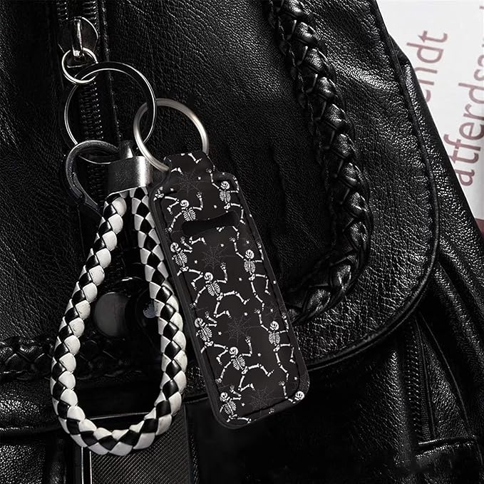 Chapstick Holder Keychain Black Skeleton Funny Hanging