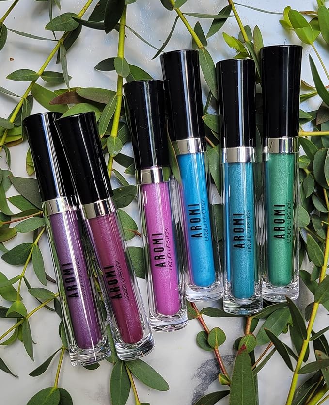 Aromi Bright Blue Metallic Liquid Lipstick | Ocean Lip Color with Shimmery Finish, Vegan, Cruelty-free, Long-lasting, Handmade (Snow Queen)