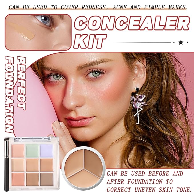 12 Colors Correcting Concealer Palette Kit with Brush,Cream