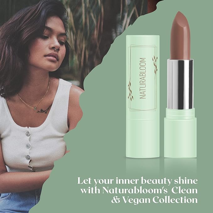 Vegan Lipstick (Almond) - Sensational One-Stroke Long Lasting Lipstick from Natural Oils & Butters - Full-Coverage Lip Color with Shea Butter & Coconut Extact - Premium Hydrating Lipsticks