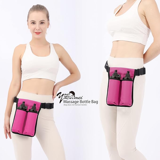 Massage Bottle Bag Massage Therapist Holster Massage Lotion Holster Massage Oil Holster(YR-2KD-Rose Red)