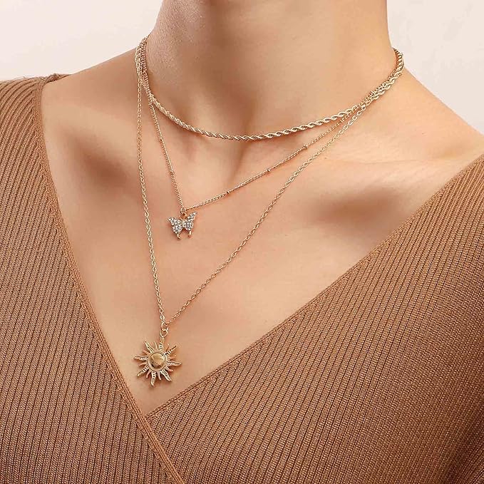 Bohemia Layered Sun Necklace Choker Crystal