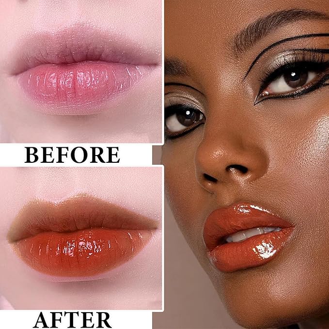 Lip Plumping Lip Gloss,Big Brush Head Lip Oil Hydrating Nourishing & Smooth Glossy Lip Glow Oil,Moisturizing Tinted Lip Gloss Lip Balm Shiny and Vegan Plumping Lip Tint Care(#07 Caramel Orange)