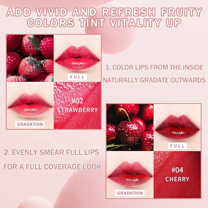 4 Pcs Fruit Lip Stain Set, lasting