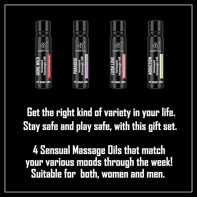 Organic-Edible Sensual Massage Oil - No Stain & Non-Sticky, Fractionated Coconut Oil | 1 Fl Oz Each-4 Fl Oz/4pc