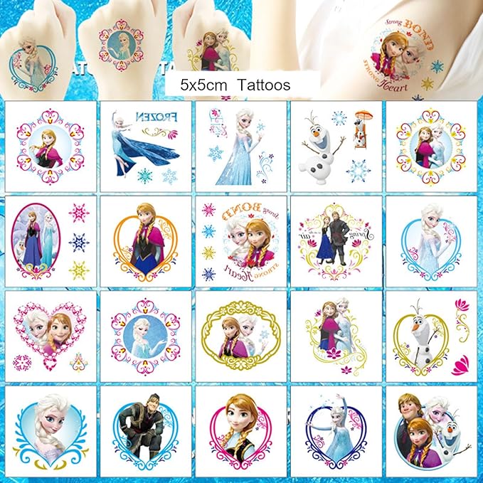 20pcs Cute Elsa Temporary Tattoos for Girl, Kawaii Christmas Rewards