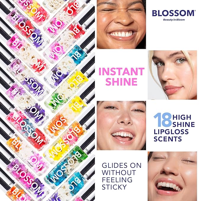 Blossom Scented Roll on Lip Gloss + Rollerball Perfume, Infused with Real Flowers, Made in USA, 0.4 fl. oz./11.8ml, 2 pack Gift Set, Let Love Shine, Strawberry/Rose