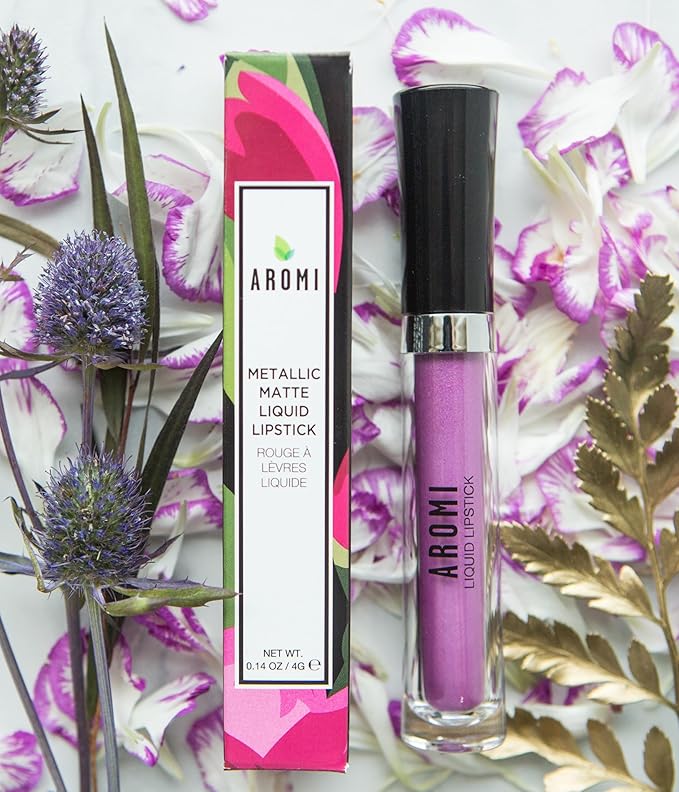 Aromi Purple Lilac Metallic Liquid Lipstick | Bright Lavender Lip Color with Shimmery Finish, Vegan and Cruelty-free, Long-Lasting, Smudge Proof (Purple Unicorn)