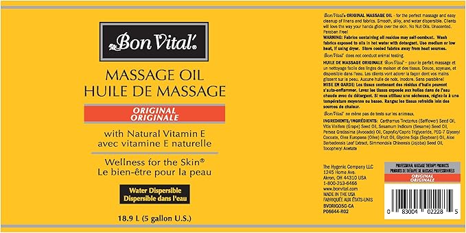 Bon Vital' Original Massage Oil for a Versatile Massage Foundation to Relax Sore Muscles and Repair Dry Skin, Best Massage Oil on Market, Unbeatable Consistency and Quality, 5 Gal, Label may Vary