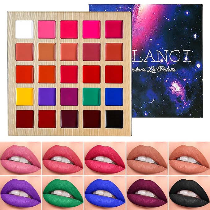DE'LANCI Lipstick Palette Nude Red Peach Pink Shades 25 Color, Professional Moisturizing Lip Gloss, Long Lasting Soft Smooth Lipstick Pallet Waterproof, Pigmented Festival Halloween Body Face Paint