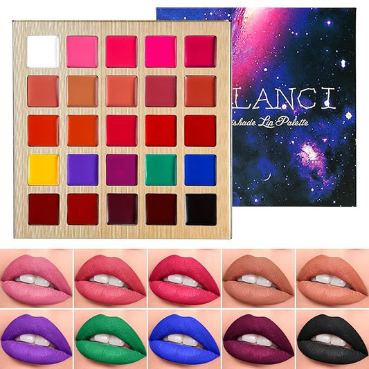 DE'LANCI Lipstick Palette Nude Red Peach Pink Shades 25 Color, Professional Moisturizing Lip Gloss, Long Lasting Soft Smooth Lipstick Pallet Waterproof, Pigmented Festival Halloween Body Face Paint