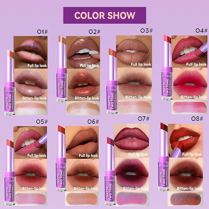 Nude Lipstick, 2 In1 Two Tone Bitten Moisturzing Waterproof Lipstick Gradient Bitting Matte Lipstick V Styling Glimmer Balm, Long Lasting Waterproof Silk Finish Lip Gloss for Women (#03)