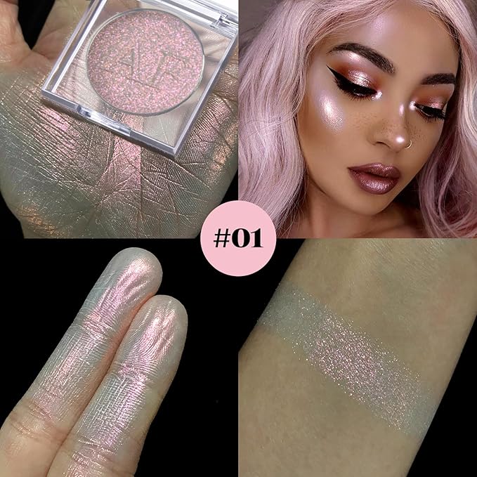 Highlighter Makeup Palette, Long Lasting New Formula, Fairy-like Cheek Highlight,#1