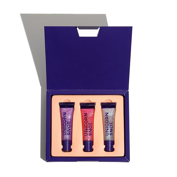 UNICORN SNOT Glitter Lip Gloss Kit - Long-Lasting Sparkly Lip Shine - Vegan & Cruelty Free Non-Sticky Formula - Lip Gloss for Festivals and Rave Makeup - High-Shine Lip Gloss Set, Set of 3