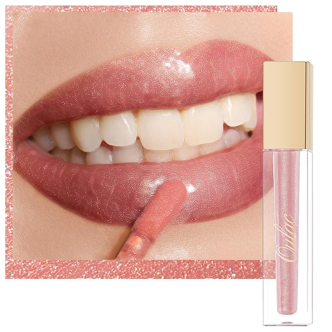 Oulac Nude Pink Lip Gloss High-shine Moisturizing Lip Gloss Oil Liquid Lipstick Non-stick Cup Glitter lipstick Lip Tint Reduce Fine Lines Lip Glaze For Dry Lip C03