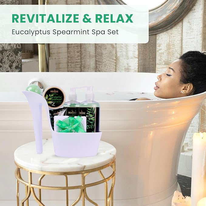 Draizee Mothers Day Gifts for Mom-Spa Gift Baskets for Women, 8 Pcs Luxury Eucalyptus Sparemint Scented Heel Shoe Design Bath and Body Spa Set-Self Care Package for Women, Greate for Mom-Body Care Set