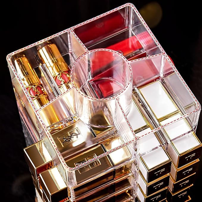 Sooyee Lipstick Organizer,53 Spaces 360 Degree Spinning Lipstick Holder,Acrylic Cosmetic Display Cases for Lipstick, Brushes, Bottles, and more,Clear