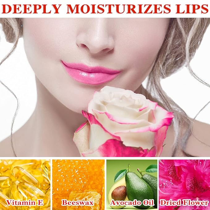 2 Pack Crystal Jelly Flower Lipstick,Magic Temperature Color Change Lip Gloss Lip Stick PH Clear Magic Lipstick Long Lasting Nutritious Moisturizing Lip Balm(Set C)