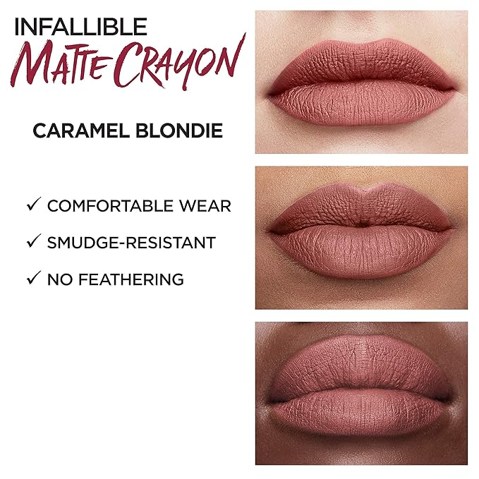 L'Oreal Paris Infallible Matte Lip Crayon, Caramel Blonde (Packaging May Vary)