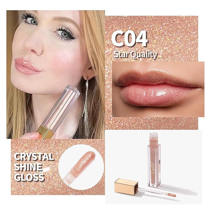 Oulac Light Beige Lip Gloss High-shine Moisturizing Lipgloss Oil Liquid Lipstick Non-stick Cup Glitter Lipstick Lip Tint Reduce Fine Lines Lip Glaze For Dry Lip C04