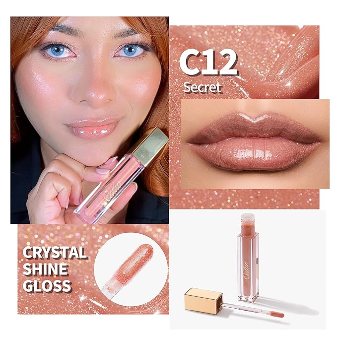 Oulac Nude Lip Gloss High-shine Moisturizing Lip Gloss Oil Liquid Lipstick Non-stick Cup Glitter Lipstick Lip Tint Reduce Fine Lines Lip Glaze For Dry Lip C12