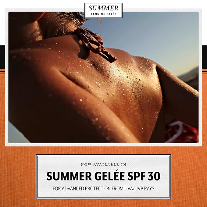 Summer Gelée Tanning Lotion Gel Outdoor, USA MADE, SPF 30, Hydrating Tanning Gel, Moisturizing Tanning Oil, Quick Absorb, Faster Darker Tan Accelerator, Broad Spectrum, Sun UVA/UVB Protection, 3.12 OZ