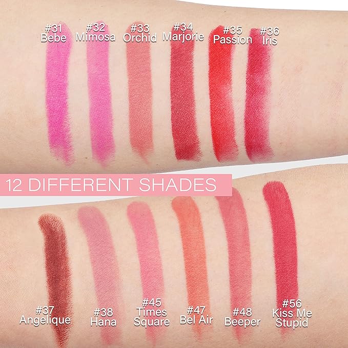 Miss Rose Matte Lipstick for Women, 12 Stunning Long Lasting Lipstick Shades, Waterproof, Highly-Pigmented, Hydrating, Smudge-Proof, Set for Makeup Lovers, Lipstick Set for All Occasions