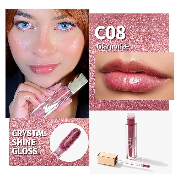 Oulac Light Nude Lip Gloss High-shine Moisturizing Lip Gloss Oil Liquid Lipstick Non-stick Cup Glitter Lipstick Lip Tint Reduce Fine Lines Lip Glaze For Dry Lip C08