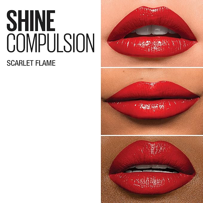 Maybelline New York Color Sensational Shine Compulsion Lipstick Makeup, Scarlet Flame, 0.1 Ounce