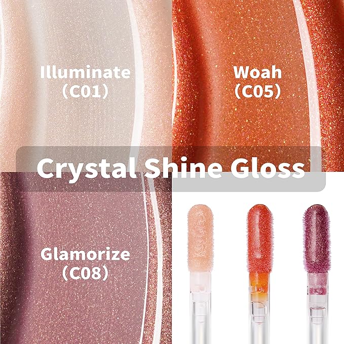 Oulac Glitter Hydrating Lipgloss Set with Mirror Finish Moisturizing & Reduce Fine Lines Lip Oil Refuse Chapped Lips Non Sticky Lip Gloss for Girls Women, 4.5ml/0.15fl.oz,Pink Glam(C06)