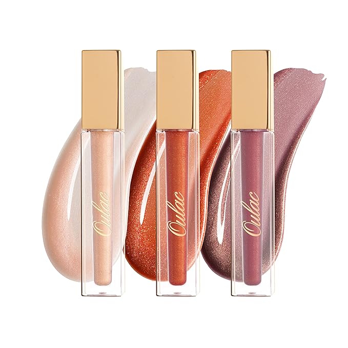 Oulac Glitter Hydrating Lipgloss Set with Mirror Finish Moisturizing & Reduce Fine Lines Lip Oil Refuse Chapped Lips Non Sticky Lip Gloss for Girls Women, 4.5ml/0.15fl.oz,Pink Glam(C06)