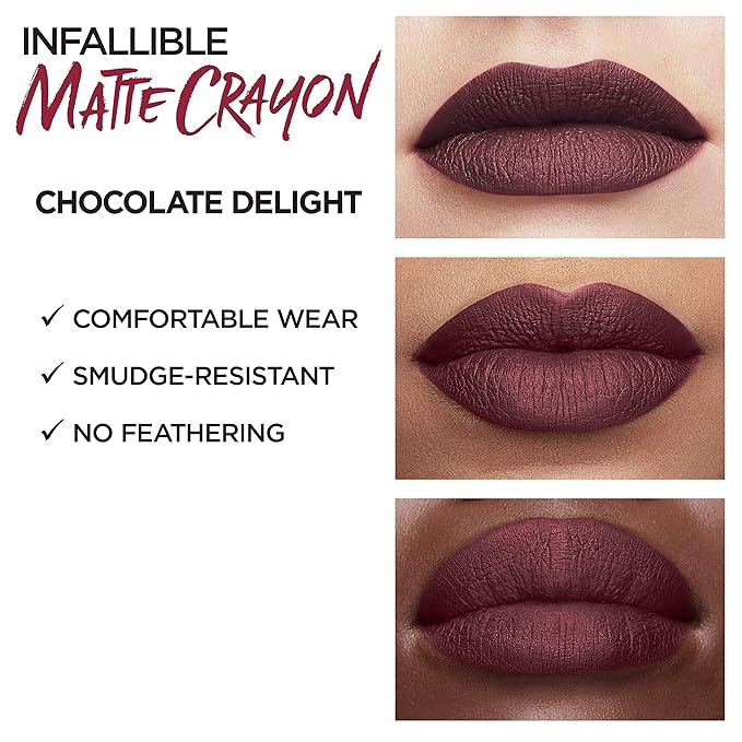 L'Oreal Paris Infallible Matte Lip Crayon, Chocolate Delight (Packaging May Vary)