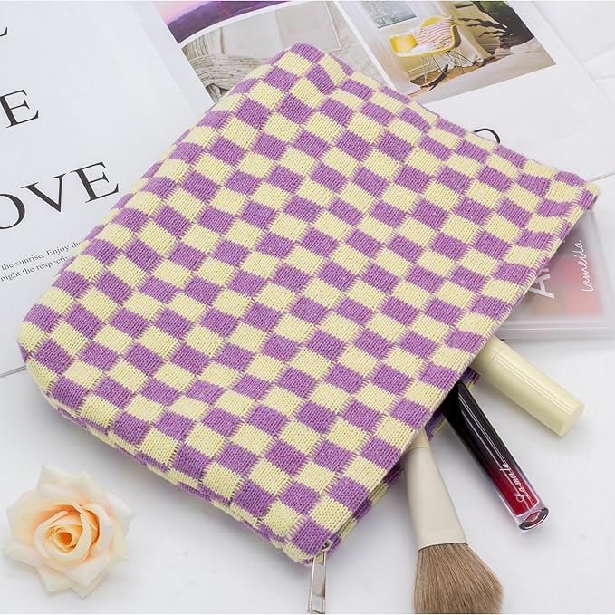 Pazimiik knitted checkered makeup bag